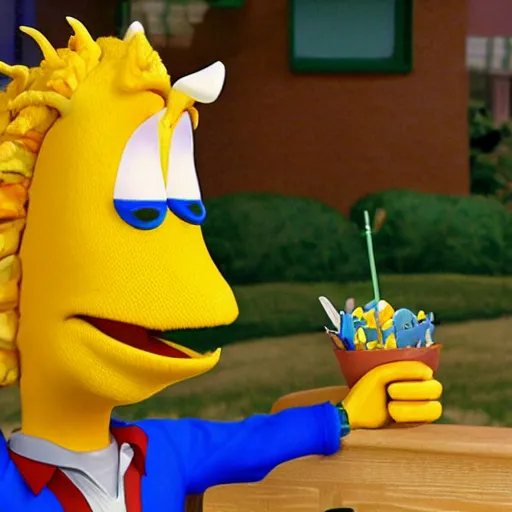 Image similar to a photoreal image of the character Doug from the tv show Doug as anthropomorphic corn.