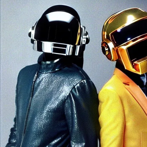 Image similar to Daft Punk with Marty McFly clothes with the Delorean, 80s style