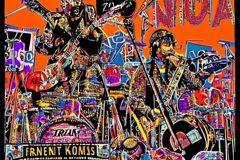 Image similar to concert poster by Frank Kozik, extremely detailed.