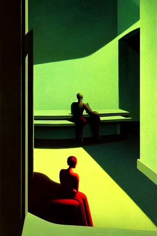 Image similar to loneliness, edward hopper and james gilleard zdzislaw beksisnski higly detailed