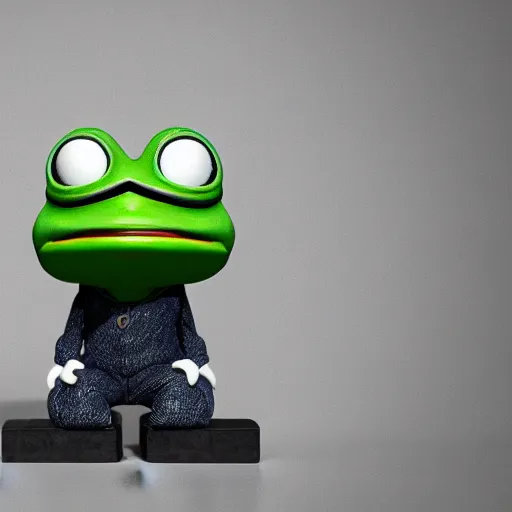 Image similar to perfectly accurate miniature figure of pepe the frog wearing jeans and a black leather jacket, soft textures, skin texture, clothing, 3d sculpture, textured, fine detail, lifelike, photo, high resolution, octane render, post processing, after effects, trending on artstation