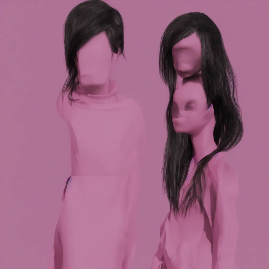 Image similar to moderately cool female person, photoshoot for a lookbook for Balenciaga, 3d render, pink lighting, matte vivid color