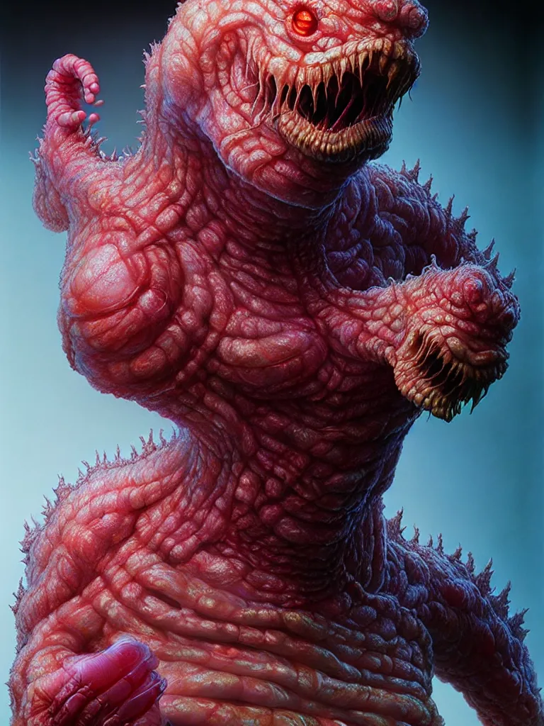 Image similar to hyperrealistic rendering, fat smooth cronenberg flesh monster transparent kaiju by donato giancola and greg rutkowski and wayne barlow and zdzisław beksinski, product photography, action figure, sofubi, studio lighting, colored gels, colored background