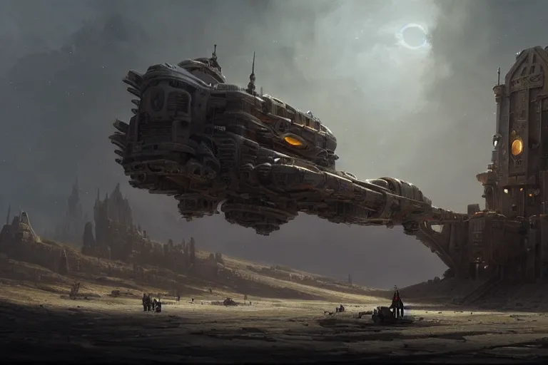 Prompt: beautiful matte painting of a medieval robot building a spaceship by greg rutkowski 4 k extreme details photorealism