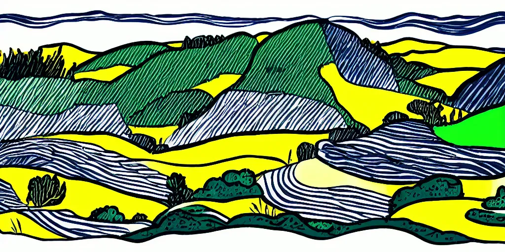 Image similar to landscape illustration in the style of roy lichtenstein