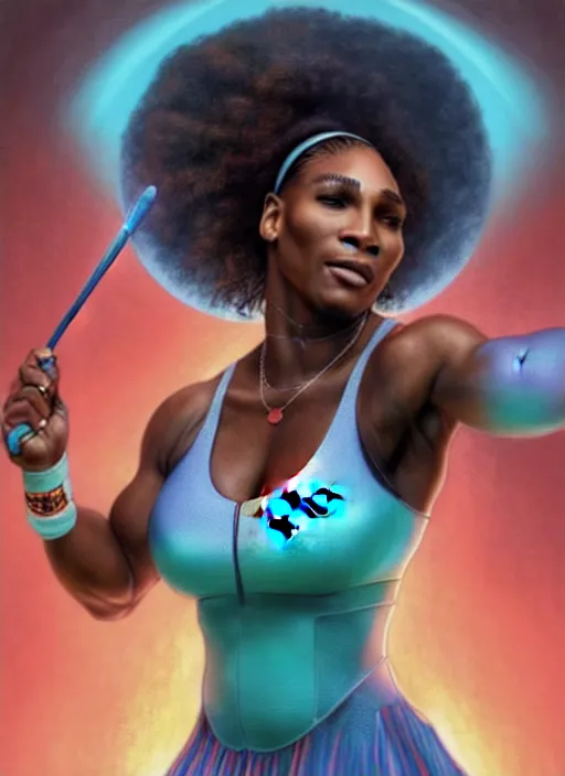 Image similar to serena williams as nike godess of victory, wings, wax figure, glowing eyes, volumetric lights, red and cyan theme, art nouveau botanicals, intricate, highly detailed, digital painting, artstation, concept art, smooth, sharp focus, cinematic, illustration, beautiful face, art by artgerm and greg rutkowski and alphonse mucha