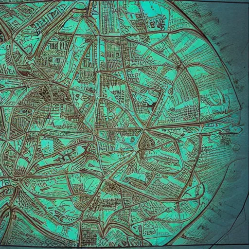 Prompt: an exquisite 3 d map, black and teal paper, intricate, highly detailed, epic, infographic, marginalia, unreal engine