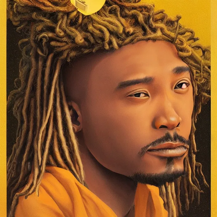 Image similar to UFO next to an African Jesus with dreadlocks, portrait painting by Hsiao-Ron Cheng,