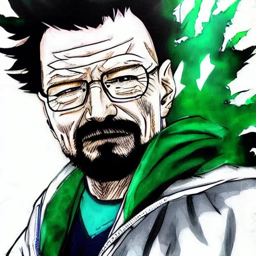 Image similar to walter white as izuku midoriya, yoji shinkawa