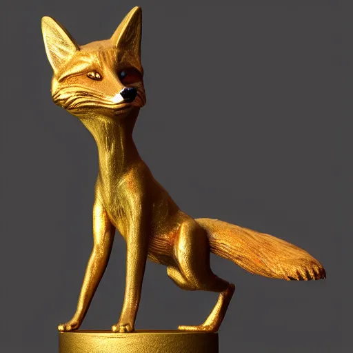 Prompt: gold plated statue of a fox rapping into a microphone trending on artstation