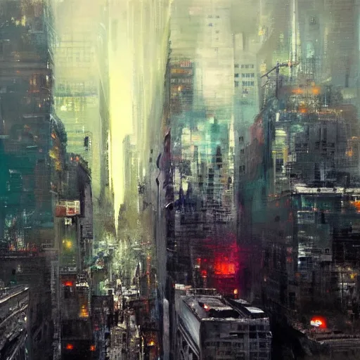 Prompt: new york skyline, 1 9 7 0 s scifi art style, flying cars, jeremy mann painting