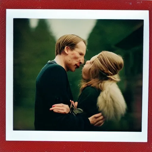 Image similar to Polaroid the couple's last kiss, photo made by Wes Anderson award winning, 4K