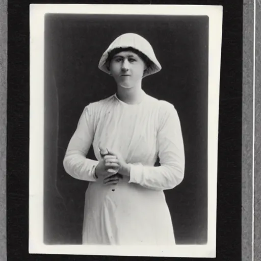 Prompt: photo of a young world war I nurse taken in 1914, black and white, vintage photography, high quality, medium shot