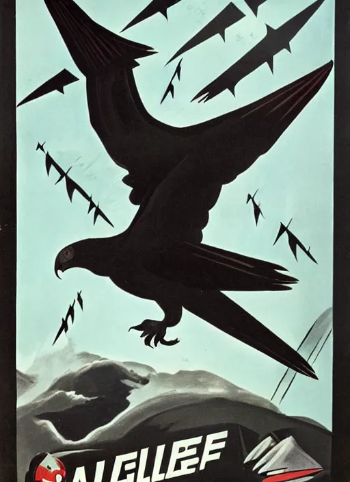 Image similar to balck Vulture with one lightning bolts in 1940s propaganda poster