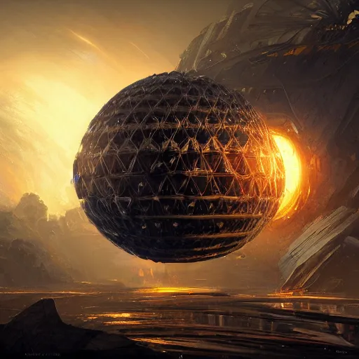 Image similar to imploding dyson sphere, by cedric peyravernay, highly detailed, excellent composition, cinematic concept art, dramatic lighting, trending on artstation