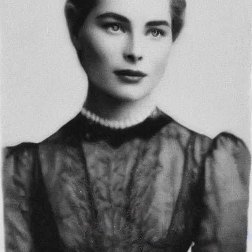 Image similar to victorian photograph of grace kelly, emilia clarke, 1 8 8 0 s, 1 8 9 0 s, 1 9 0 0 s grainy, slightly blurry, very faded photo, realistic face, elegant, graceful