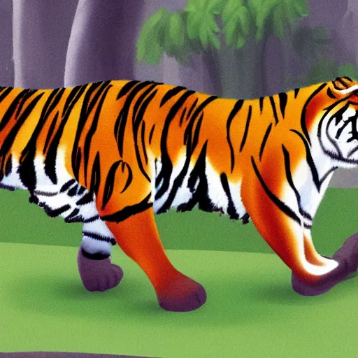 Prompt: A tiger exercising, cartoon, trending on artstation