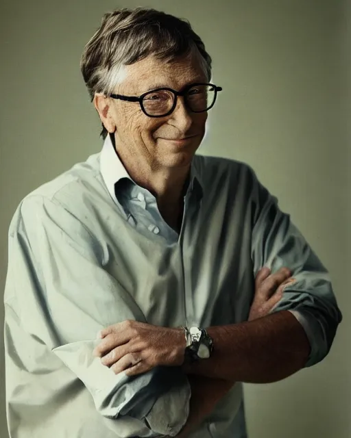 Prompt: portrait photograph of bill gates, by annie leibovitz, highly detailed, dslr photography