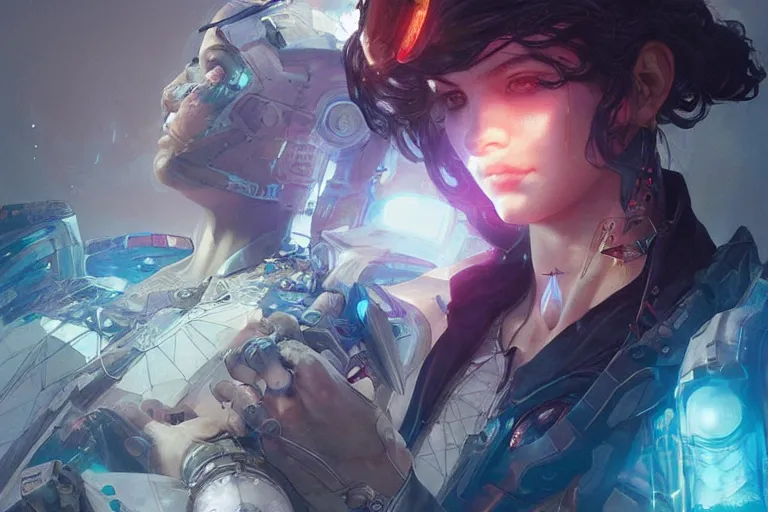 Prompt: light, sacred geometry, algorithms, intelligence and science, cyberpunk masterpiece, art by artgerm and greg rutkowski and ruan jia and Mucha