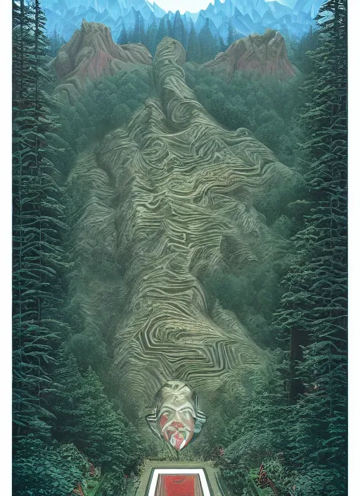 Prompt: Twin Peaks poster artwork by Michael Whelan and Tomer Hanuka, Rendering of getting lost in the chevron maze from scene from Twin Peaks, full of details, by Makoto Shinkai and thomas kinkade, Matte painting, trending on artstation and unreal engine