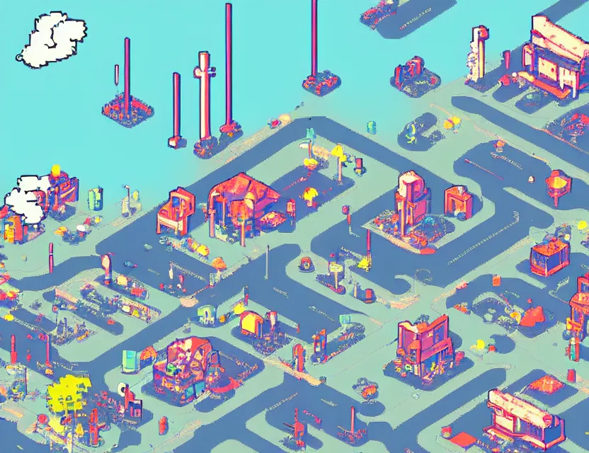 Image similar to futuristic country town. pixel art, limited palette, by award - winning mangaka, backlighting.