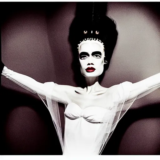 Image similar to mario testino photography, bride of frankenstein