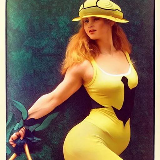 Prompt: elegant muscular woman dressed up as pikachu art photo by Annie Liebovitz and Alphonse Mucha