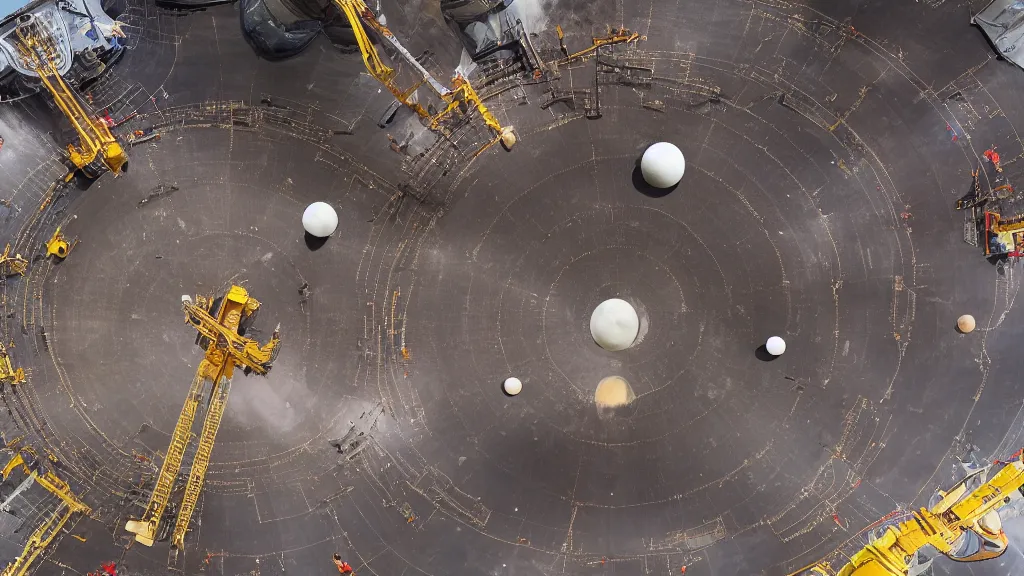 Prompt: Planets in solar system being build by construction workers. Wide angle. 4k, shot in space.