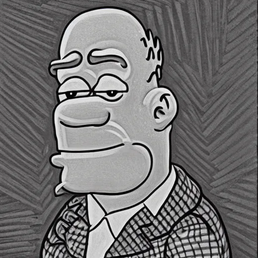 Image similar to portrait of homer simpson, mash - up between mc escher and vincent van gogh