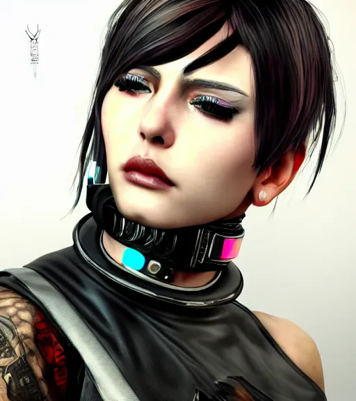 Prompt: detailed realistic female character cyberpunk wearing thick steel collar around neck, realistic, art, beautiful, 4K, collar, choker, collar around neck, punk, artstation, detailed, female, woman, choker, cyberpunk, neon, punk, collar, choker, collar around neck, thick collar, tight around neck, punk,