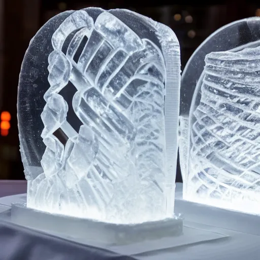 Image similar to a clear ice sculpture of a burger made entirely of ice, 4 k