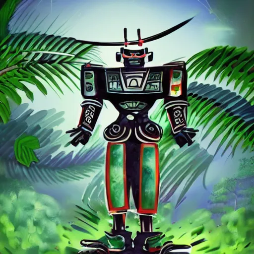 Image similar to samurai robot, in a jungle jeszika le vye heraldo ortega 8 k