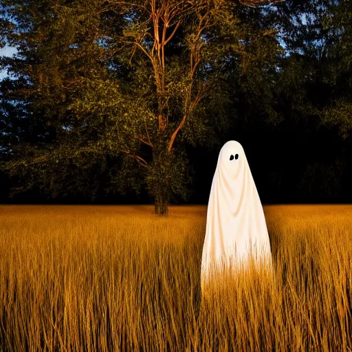 Prompt: ghost in high grass field, stare at camera, flash light