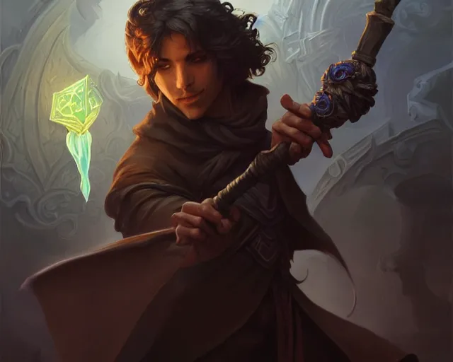 Image similar to young shadow mage male, holding a wizard pipe, shrouded face, deep focus, d & d, fantasy, intricate, elegant, highly detailed, digital painting, artstation, concept art, matte, sharp focus, illustration, hearthstone, art by artgerm and greg rutkowski and alphonse mucha