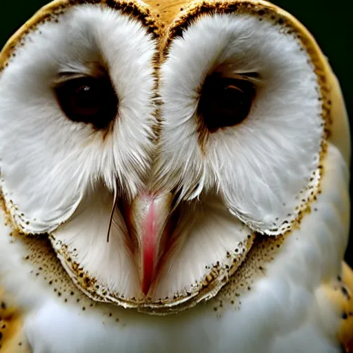 Image similar to a close up portrait of a barn owl's face altered by sickness