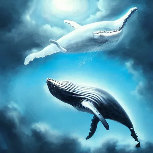 Prompt: looking up at whales in the sky, trending on artstation, award winning, emotional, highly detailed surrealist art