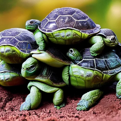 Image similar to a stack of turtles with earth on top