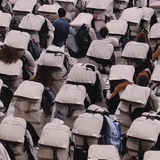 Prompt: a giant mountain of backpacks and girls, margiela campaign, cinematic lighting, hd vfx