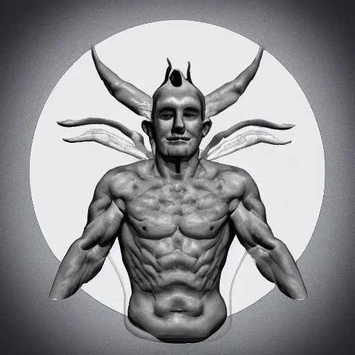 Image similar to satan body, with alexander abdulov head, in icon style, high quality, 8 k