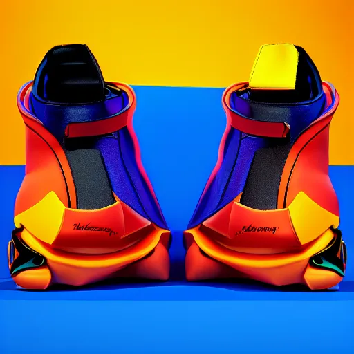 Prompt: subject photo photo of cyber balenciaga sneakers on gradient background, ultra rendered extreme realism and detail, 8 k, pbr, surreal, colorful, direct lighting,