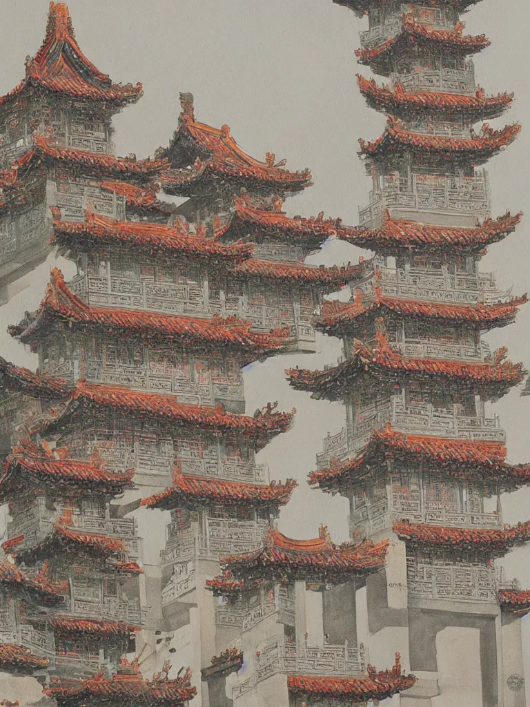 Image similar to A painting of the traditional Chinese tower, by