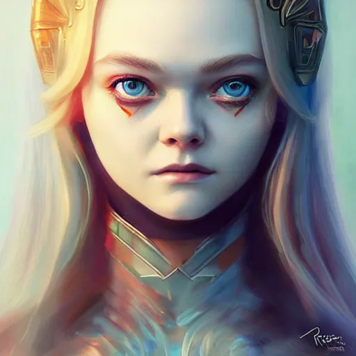 Prompt: a stunning symmetrical portrait of Elle Fanning as a paladin, digital art by Ross Tran and Angel Ganev, highly detailed, trending on artstationhq