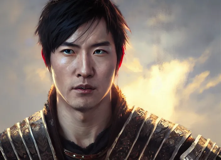 Image similar to highly detailed portrait of jin kazama, in skyrim, stephen bliss, 8 k, unreal engine, fantasy art by greg rutkowski, loish, rhads, ferdinand knab, makoto shinkai and lois van baarle, ilya kuvshinov, rossdraws, tom bagshaw, global illumination, radiant light, detailed and intricate environment