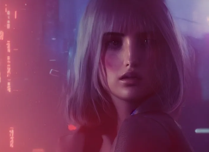 Image similar to breathtakingly beautiful Ana de Armas in blade runner 2049, long flowing hair, laser cannon, 8k, trending on artstation, unreal engine