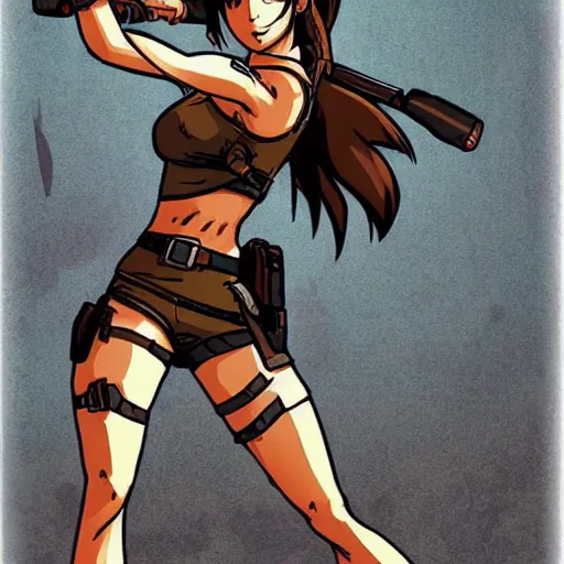 Image similar to “A high quality, full body, anime illustration of Lara Croft, from Tomb Raider Legend, created by Keiichi Arawi”