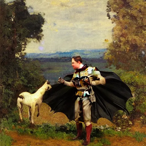 Image similar to Batman in a pastoral setting, painted by Jean-Joseph Benjamin-Constant, oil on canvas
