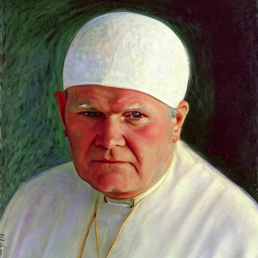 Image similar to portrait of john paul ii wearing white turban with a dome on top by claude monet