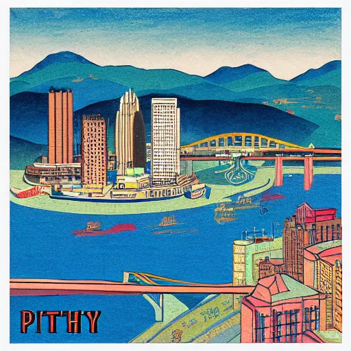 Prompt: city of pittsburgh in the style of hiroshi yoshida, hiroshi yoshida, shin - hanga