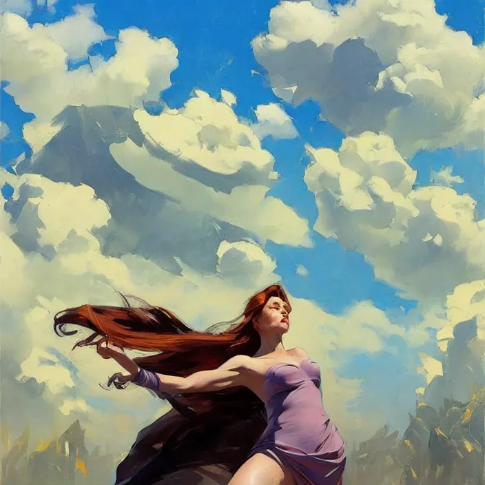 Prompt: greg manchess painting of giganta, cityscape, calm, fantasy character portrait, dynamic pose, above view, thunder clouds in the sky, artwork by jeremy lipkin and giuseppe dangelico pino and michael garmash and rob rey and greg manchess and huang guangjian and makoto shinkai, very coherent artwork, sharp edges, perfect face, simple form, 1 0 0 mm