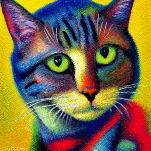 Prompt: a cat, oil painting, pointillism